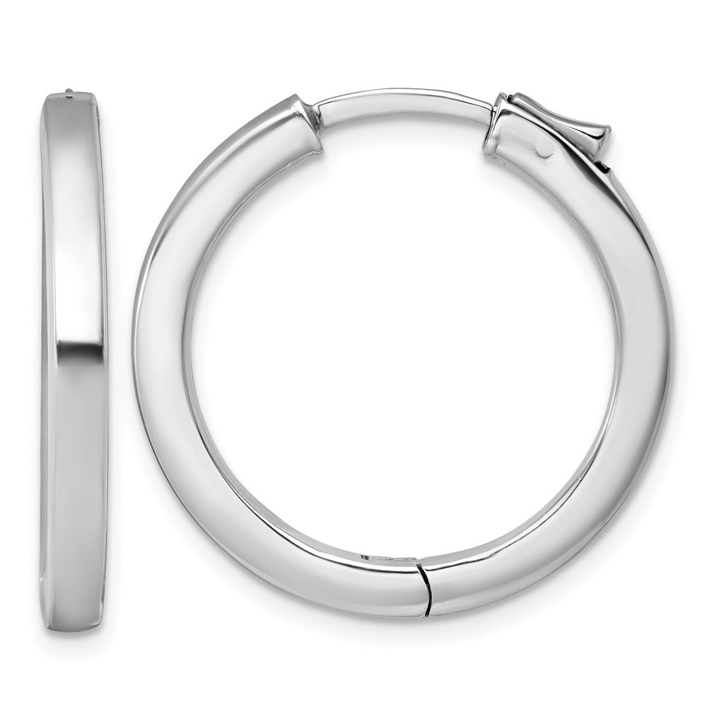QE17960 Sterling Silver Rhodium-plated Polished 3x28mm Hinged Square Tube Hoop Earrings
