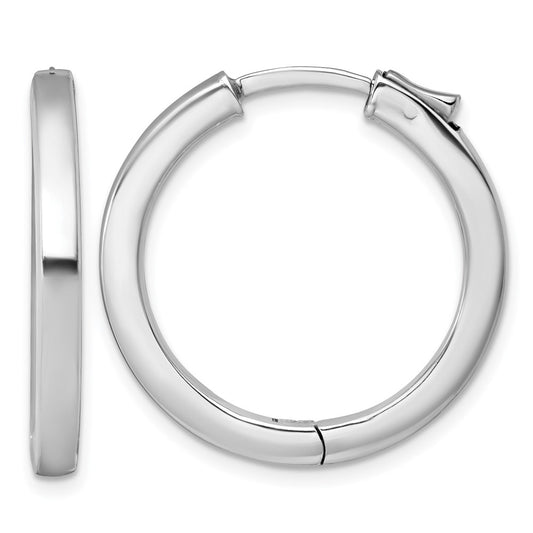 QE17960 Sterling Silver Rhodium-plated Polished 3x28mm Hinged Square Tube Hoop Earrings