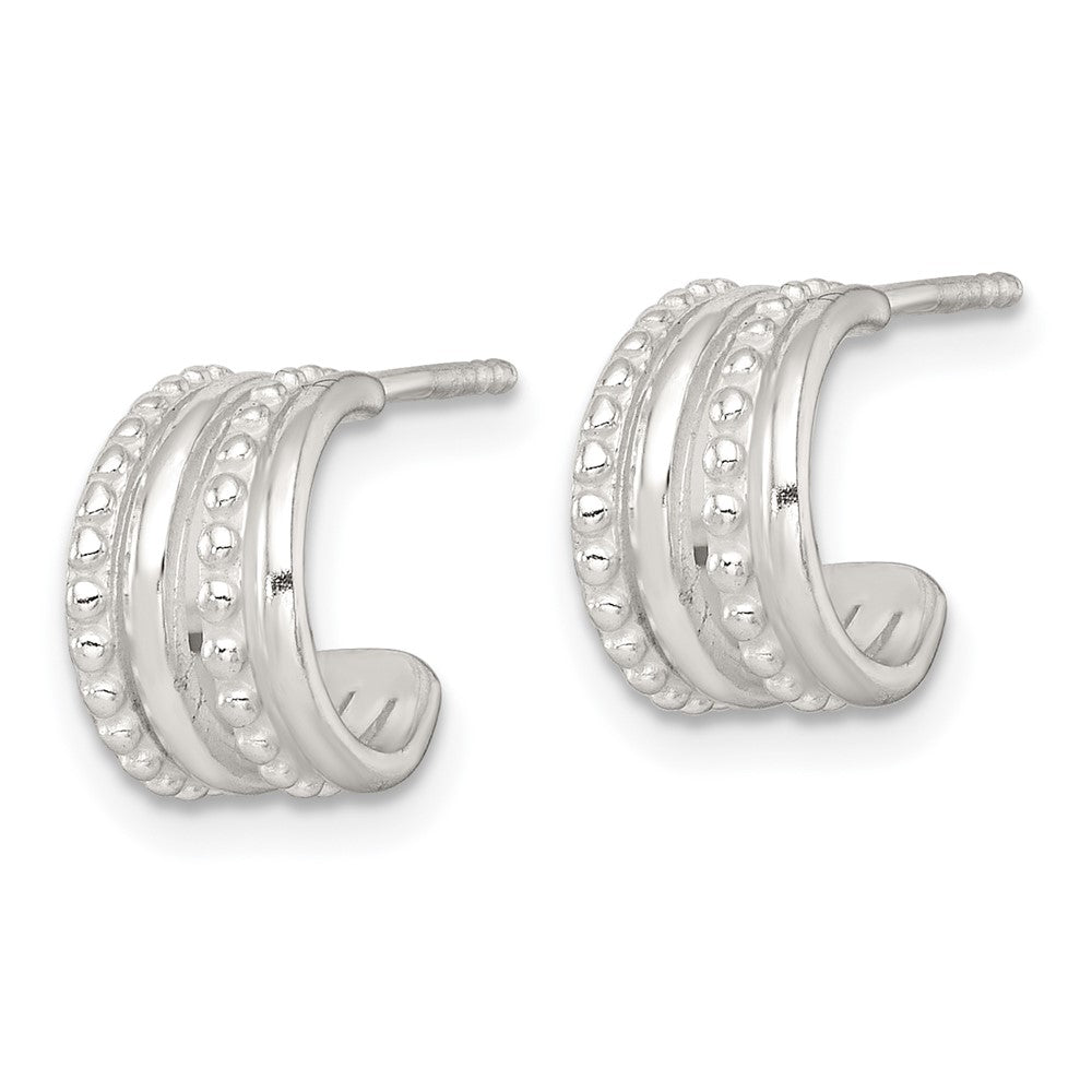QE17961 Sterling Silver Polished and Beaded 4-Row C-Hoop Post Earrings