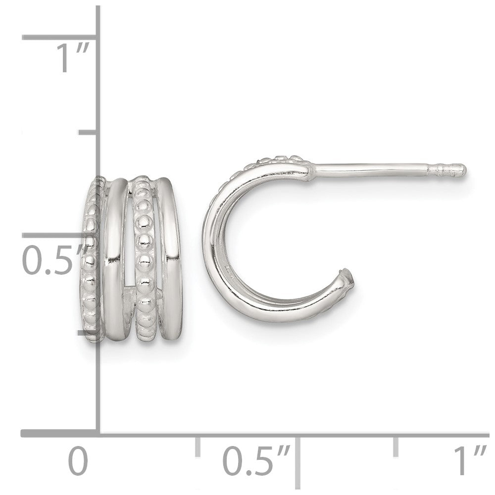 QE17961 Sterling Silver Polished and Beaded 4-Row C-Hoop Post Earrings