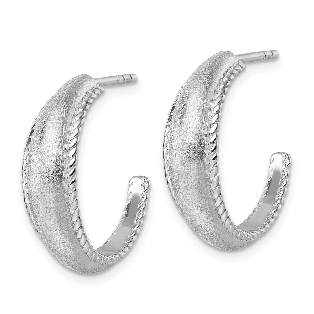 QE17966 Sterling Silver Rhodium-plated Polished and Scratch Finish C-Hoop Post Earrings
