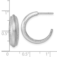 QE17966 Sterling Silver Rhodium-plated Polished and Scratch Finish C-Hoop Post Earrings