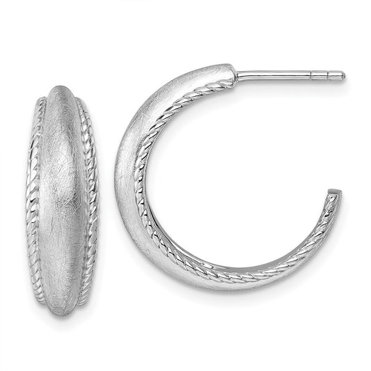 QE17966 Sterling Silver Rhodium-plated Polished and Scratch Finish C-Hoop Post Earrings