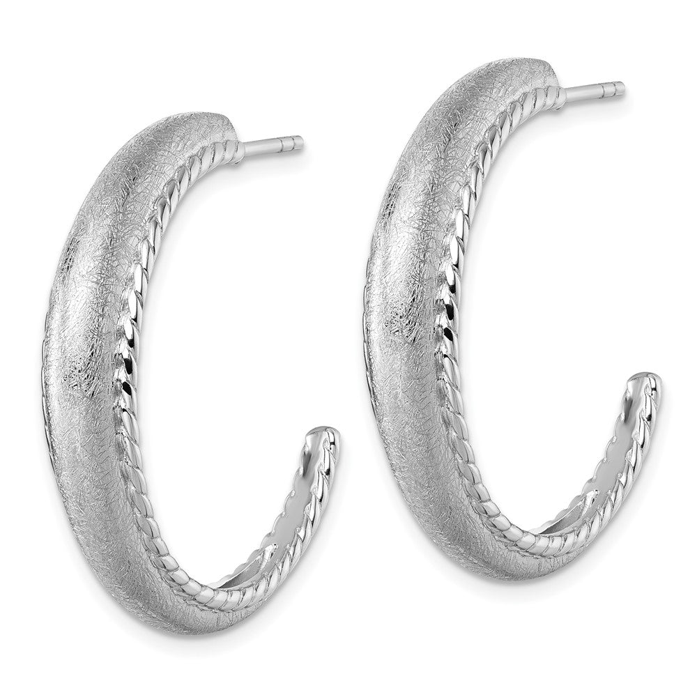 QE17967 Sterling Silver Rhodium-plated Polished and Scratch Finish C-Hoop Post Earrings