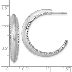 QE17967 Sterling Silver Rhodium-plated Polished and Scratch Finish C-Hoop Post Earrings