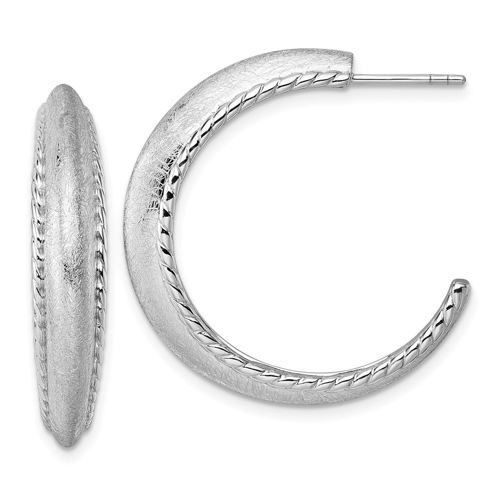 QE17967 Sterling Silver Rhodium-plated Polished and Scratch Finish C-Hoop Post Earrings