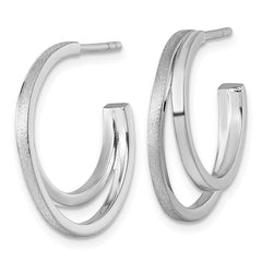QE17968 Sterling Silver Rhodium-plated Polished and Satin Double C-Hoop Post Earrings