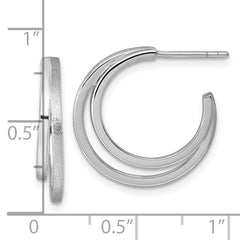 QE17968 Sterling Silver Rhodium-plated Polished and Satin Double C-Hoop Post Earrings
