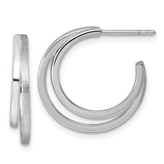 QE17968 Sterling Silver Rhodium-plated Polished and Satin Double C-Hoop Post Earrings
