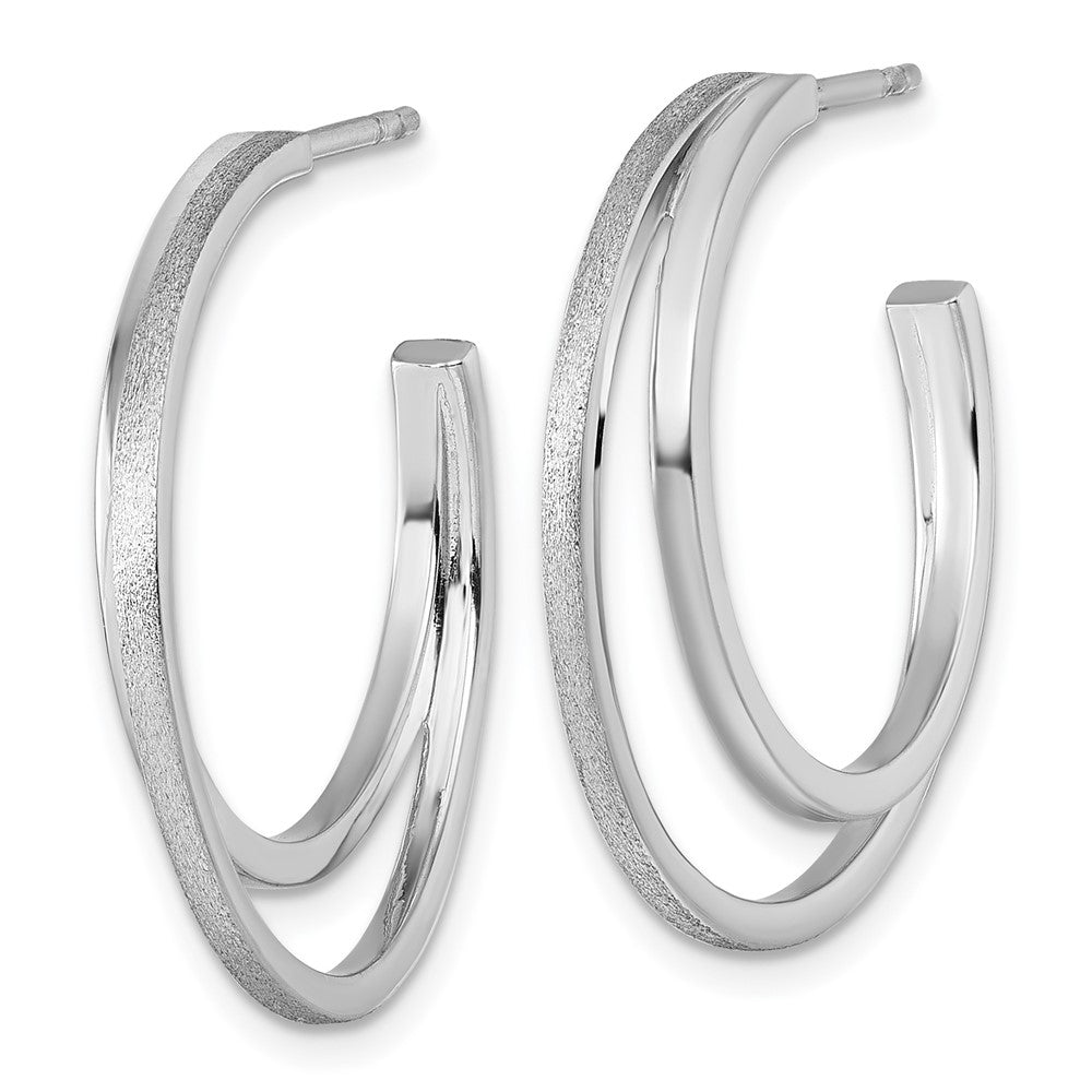 QE17969 Sterling Silver Rhodium-plated Polished and Satin Double C-Hoop Post Earrings