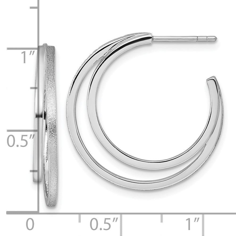 QE17969 Sterling Silver Rhodium-plated Polished and Satin Double C-Hoop Post Earrings