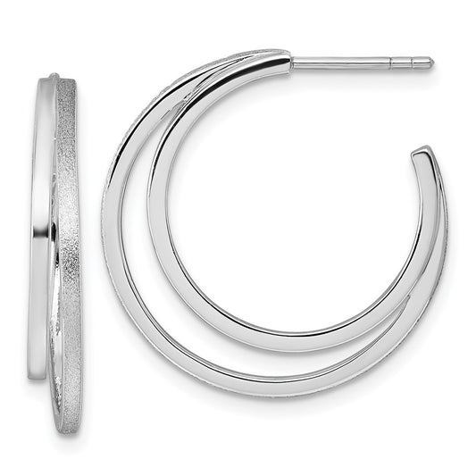 QE17969 Sterling Silver Rhodium-plated Polished and Satin Double C-Hoop Post Earrings