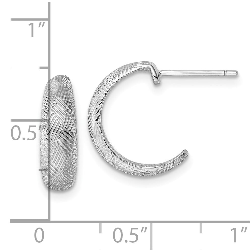 QE17970 Sterling Silver Rhodium-plated Textured Woven Design Post J-Hoop Earrings