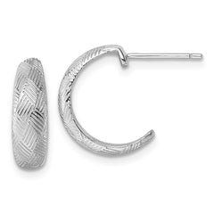 QE17970 Sterling Silver Rhodium-plated Textured Woven Design Post J-Hoop Earrings