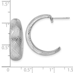 QE17971 Sterling Silver Rhodium-plated Textured Woven Design Post J-Hoop Earrings