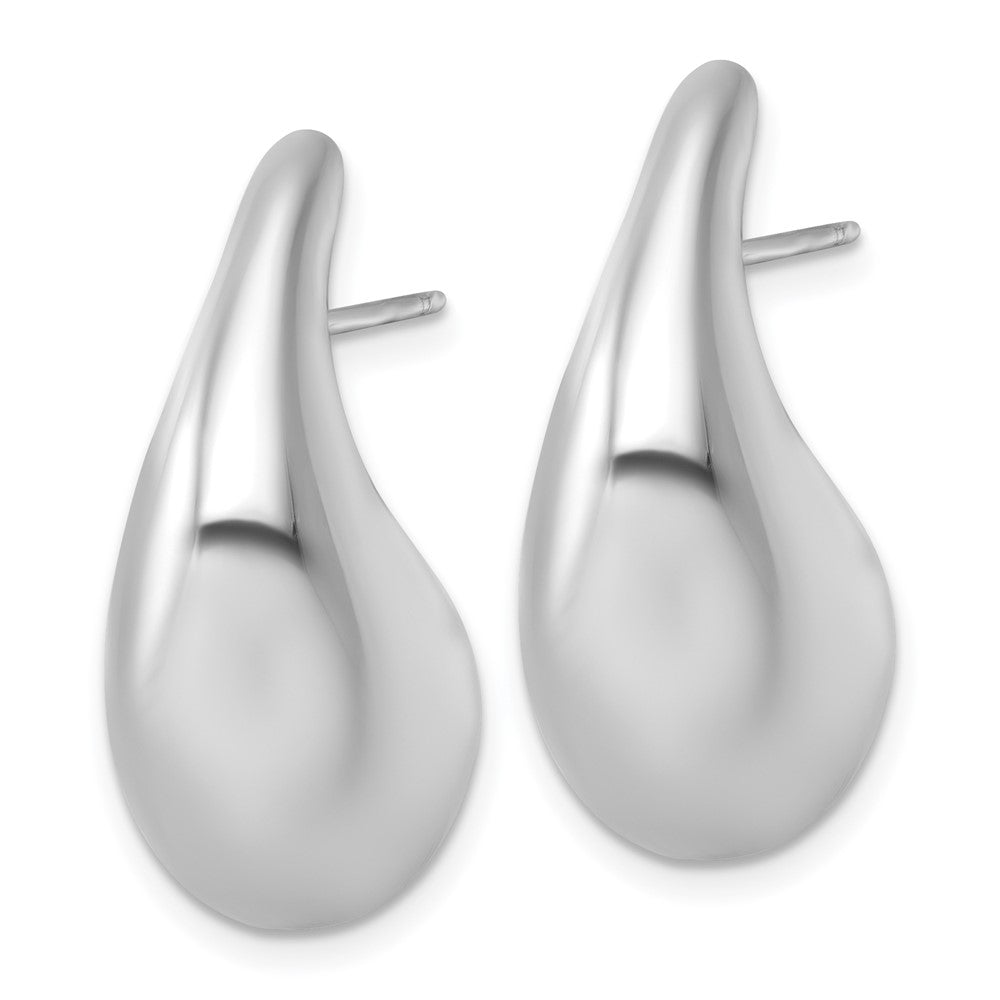 QE17973 Sterling Silver Rhodium-plated Polished Puffed Teardrop Post Earrings