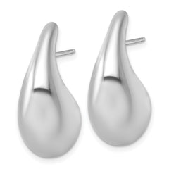 QE17973 Sterling Silver Rhodium-plated Polished Puffed Teardrop Post Earrings