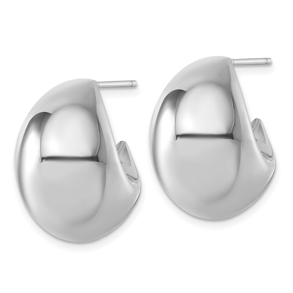 QE17974 Sterling Silver Rhodium-plated Polished Hollow Fancy Puffed J-Hoop Post Earrings