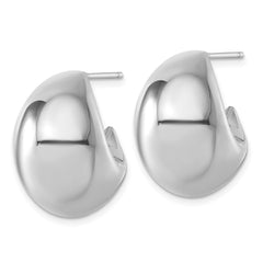 QE17974 Sterling Silver Rhodium-plated Polished Hollow Fancy Puffed J-Hoop Post Earrings