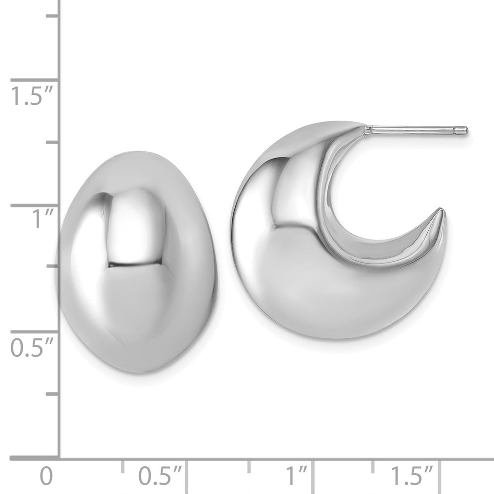 QE17974 Sterling Silver Rhodium-plated Polished Hollow Fancy Puffed J-Hoop Post Earrings