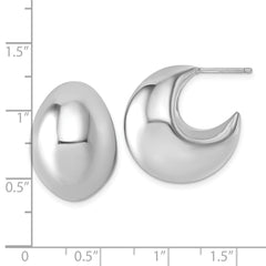 QE17974 Sterling Silver Rhodium-plated Polished Hollow Fancy Puffed J-Hoop Post Earrings