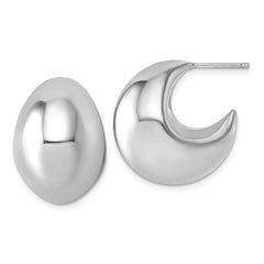 QE17974 Sterling Silver Rhodium-plated Polished Hollow Fancy Puffed J-Hoop Post Earrings