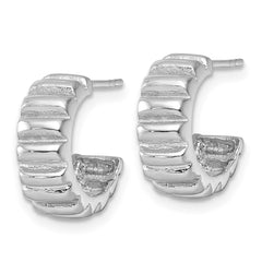 QE17980 Sterling Silver Rhodium-plated Polished Scalloped C-Hoop Post Earrings