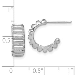 QE17980 Sterling Silver Rhodium-plated Polished Scalloped C-Hoop Post Earrings