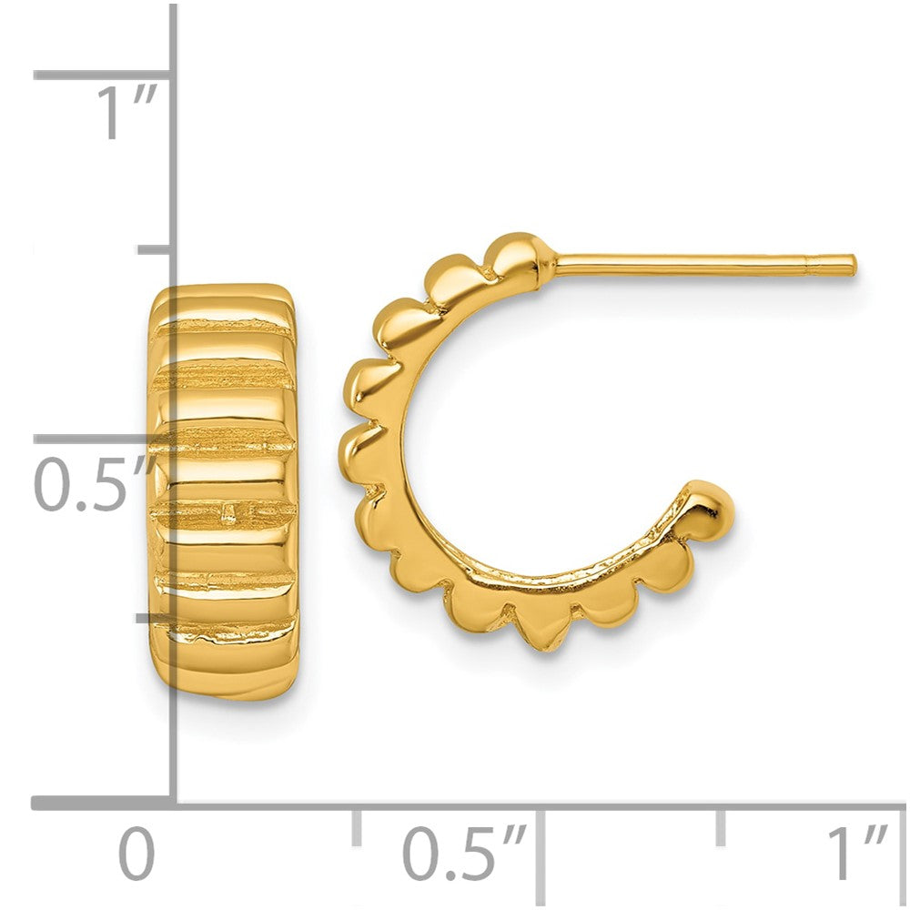 QE17980GP Sterling Silver Gold-tone Polished Scalloped C-Hoop Post Earrings