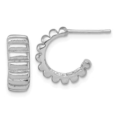QE17980 Sterling Silver Rhodium-plated Polished Scalloped C-Hoop Post Earrings