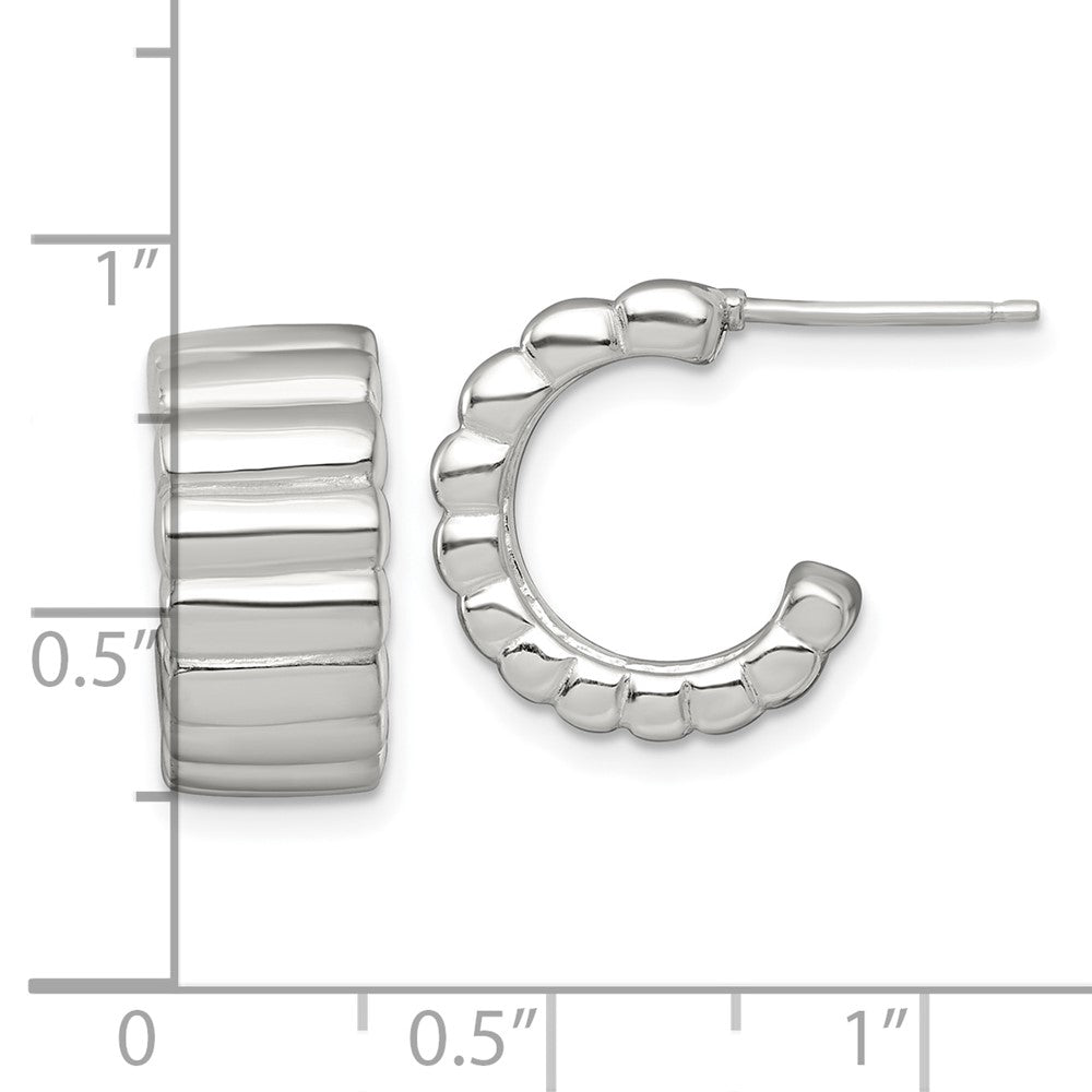 QE17981 Sterling Silver Polished and Ridged 8.0mm Post C-Hoop Earrings