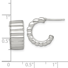 QE17981 Sterling Silver Polished and Ridged 8.0mm Post C-Hoop Earrings