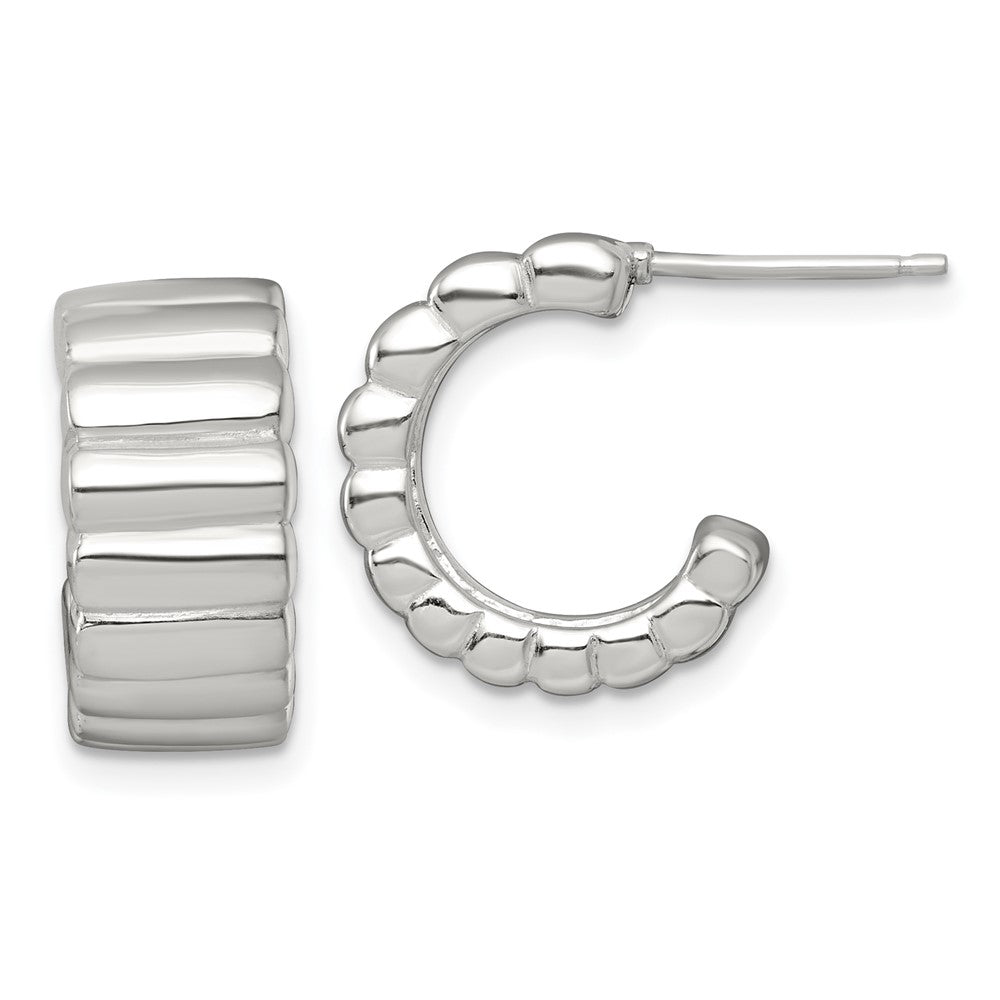 QE17981 Sterling Silver Polished and Ridged 8.0mm Post C-Hoop Earrings