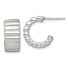 QE17981 Sterling Silver Polished and Ridged 8.0mm Post C-Hoop Earrings