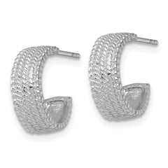 QE17982 Sterling Silver Rhodium-plated Polished And Textured C-Hoop Post Earrings