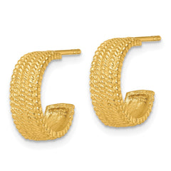 QE17982GP Sterling Silver Gold-tone Polished And Textured C-Hoop Post Earrings