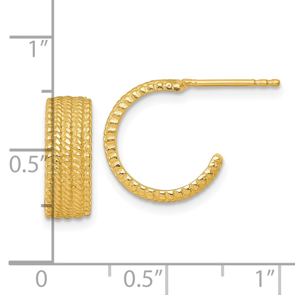QE17982GP Sterling Silver Gold-tone Polished And Textured C-Hoop Post Earrings