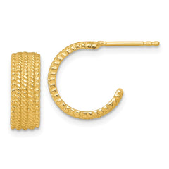 QE17982GP Sterling Silver Gold-tone Polished And Textured C-Hoop Post Earrings