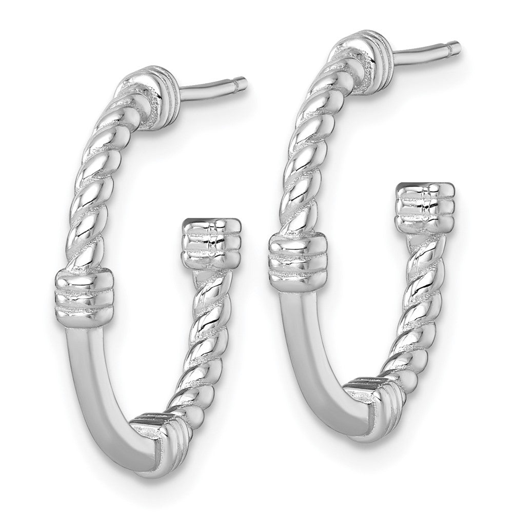 QE17983 Sterling Silver Rhodium-plated Polished and Twisted 21.0mm Post C-Hoop Earrings
