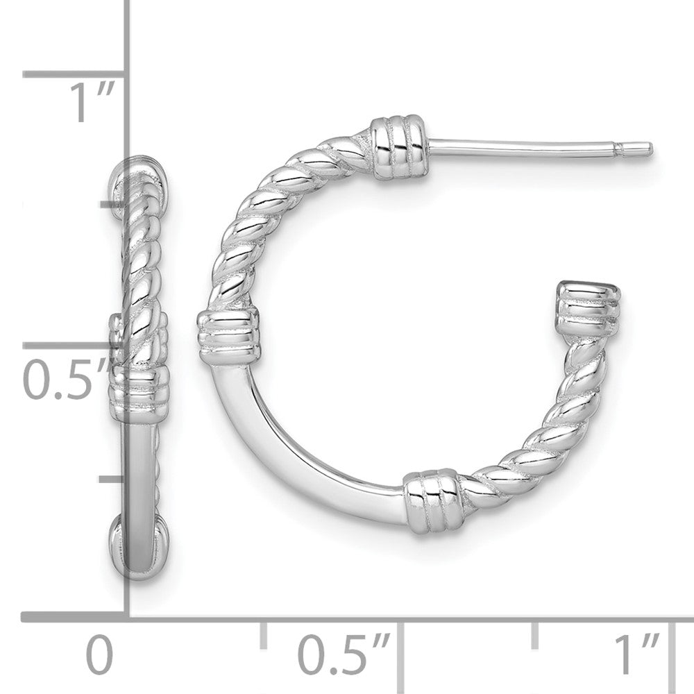QE17983 Sterling Silver Rhodium-plated Polished and Twisted 21.0mm Post C-Hoop Earrings