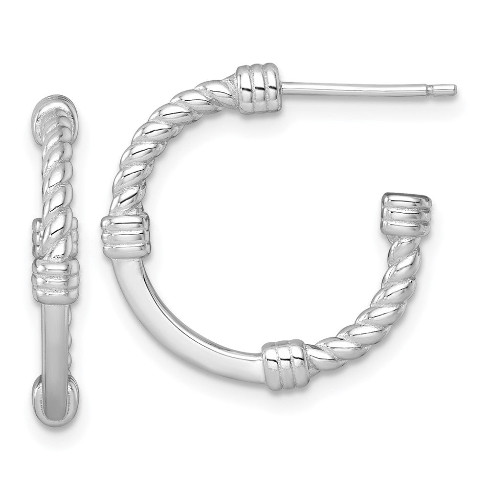 QE17983 Sterling Silver Rhodium-plated Polished and Twisted 21.0mm Post C-Hoop Earrings