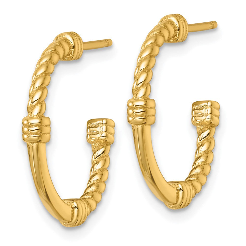 QE17983GP Sterling Silver Gold-tone Polished and Twisted 21.0mm Post C-Hoop Earrings