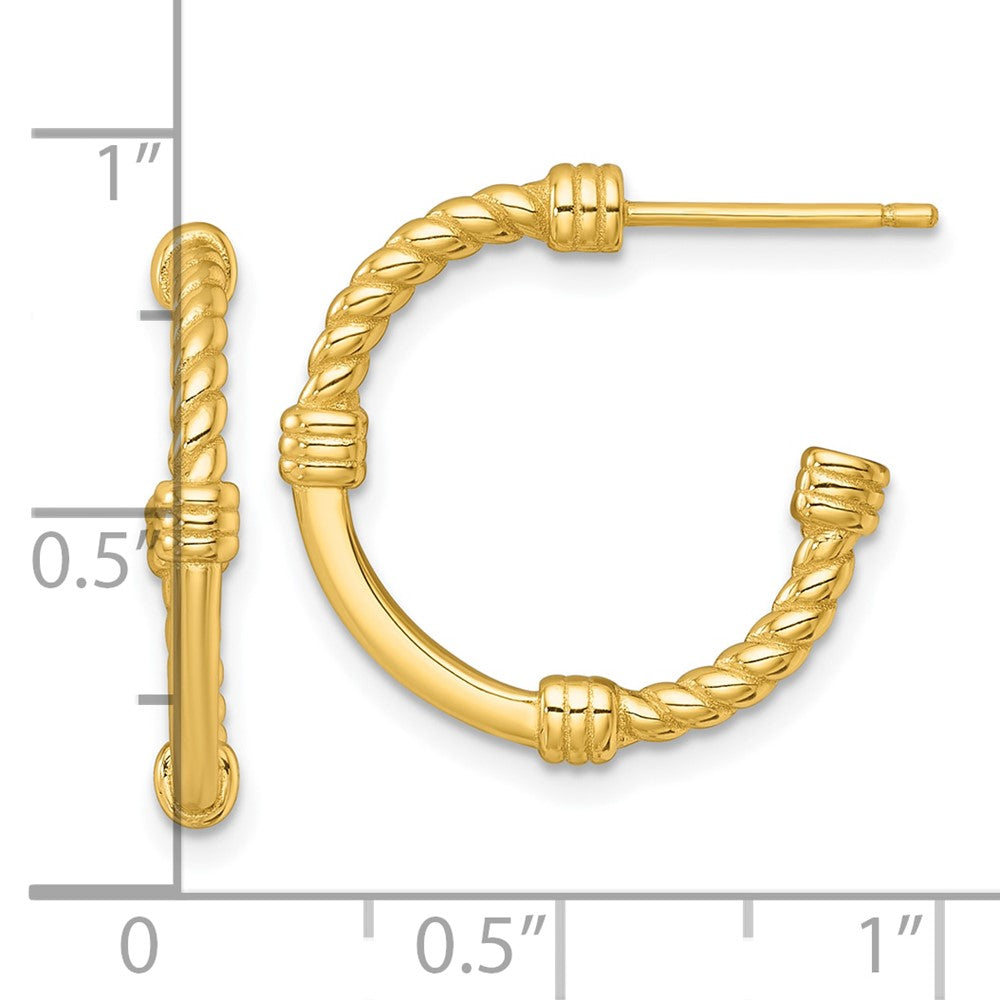 QE17983GP Sterling Silver Gold-tone Polished and Twisted 21.0mm Post C-Hoop Earrings