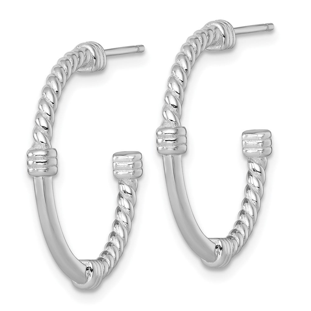 QE17984 Sterling Silver Rhodium-plated Polished and Twisted 24.0mm Post C-Hoop Earrings