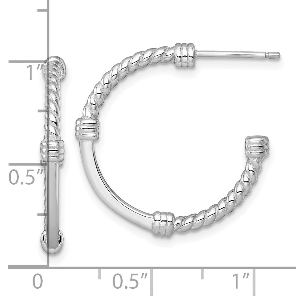 QE17984 Sterling Silver Rhodium-plated Polished and Twisted 24.0mm Post C-Hoop Earrings