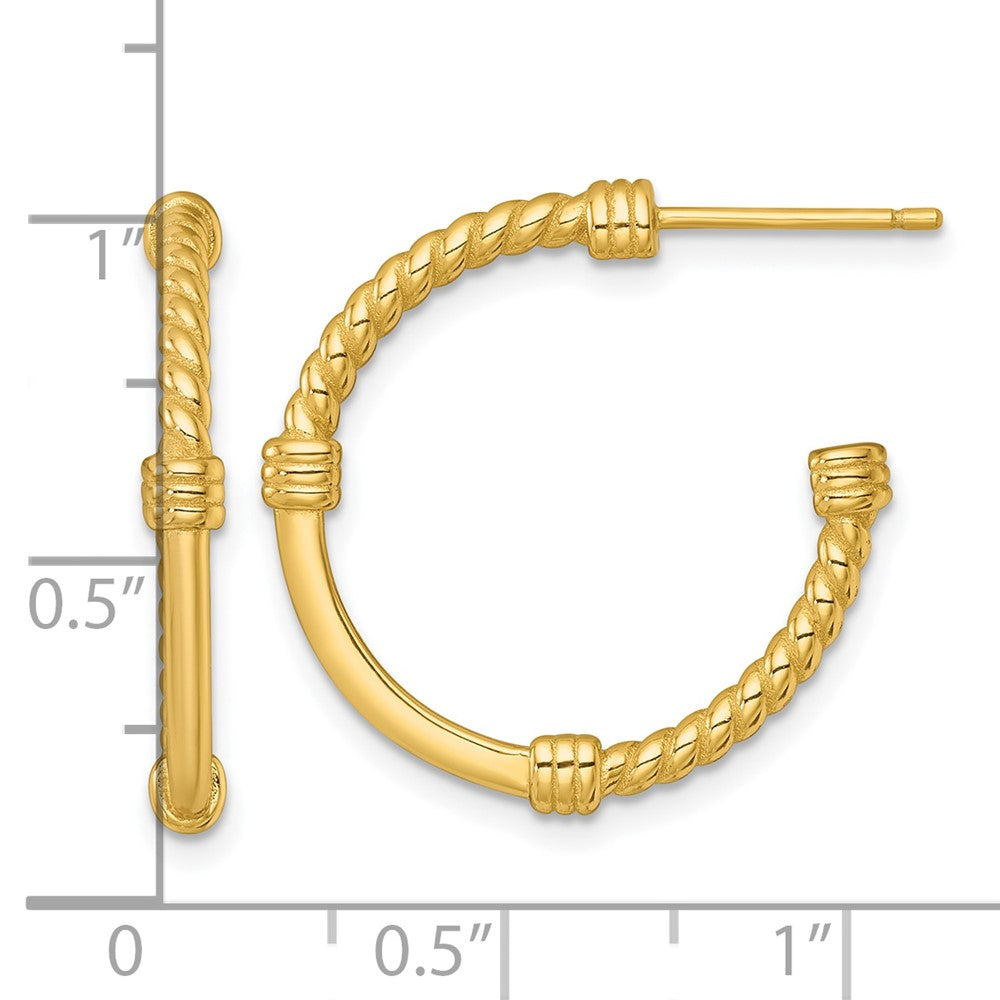 QE17984GP Sterling Silver Gold-tone Polished and Twisted 24.0mm Post C-Hoop Earrings