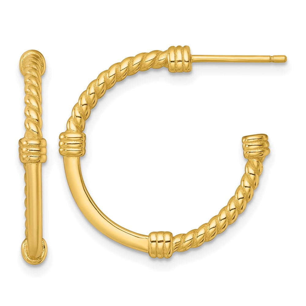 QE17984GP Sterling Silver Gold-tone Polished and Twisted 24.0mm Post C-Hoop Earrings