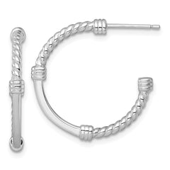 QE17984 Sterling Silver Rhodium-plated Polished and Twisted 24.0mm Post C-Hoop Earrings