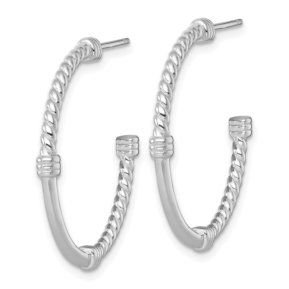 QE17985 Sterling Silver Rhodium-plated Polished and Twisted 30.0mm Post C-Hoop Earrings