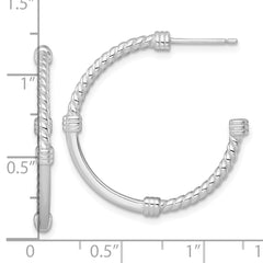 QE17985 Sterling Silver Rhodium-plated Polished and Twisted 30.0mm Post C-Hoop Earrings
